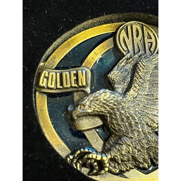 National Rifle Association NRA Golden Eagle Belt Buckle Brass Blue Enamel Vtg - Picture 3 of 10